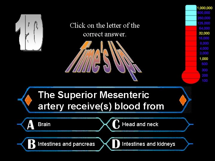 Click on the letter of the correct answer. $64, 000 Question The Superior Mesenteric