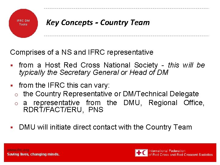 IFRC DM Tools Key Concepts - Country Team Comprises of a NS and IFRC