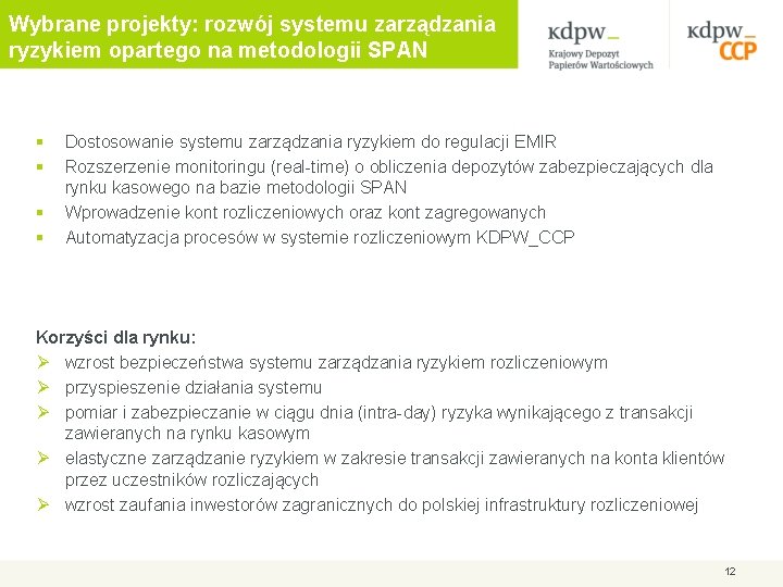 Wybrane projekty: rozwój systemu zarządzania ryzykiem opartego na metodologii SPAN § § Dostosowanie systemu