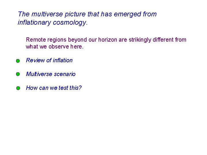 The multiverse picture that has emerged from inflationary cosmology. Remote regions beyond our horizon