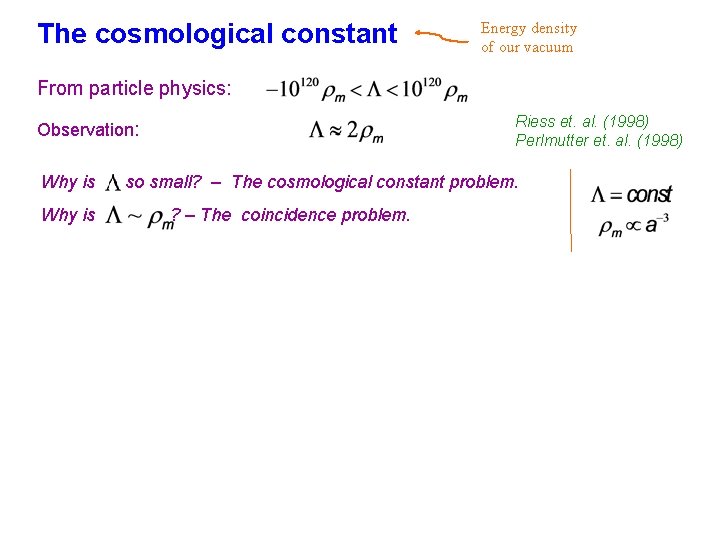 The cosmological constant Energy density of our vacuum From particle physics: Riess et. al.