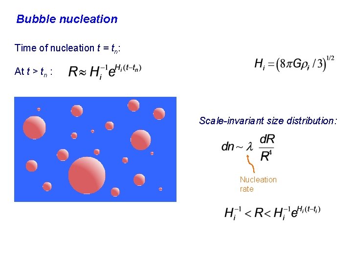 Bubble nucleation Time of nucleation t = tn: At t > tn : Scale-invariant