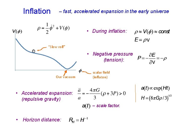 Inflation – fast, accelerated expansion in the early universe • During inflation: V “Slow