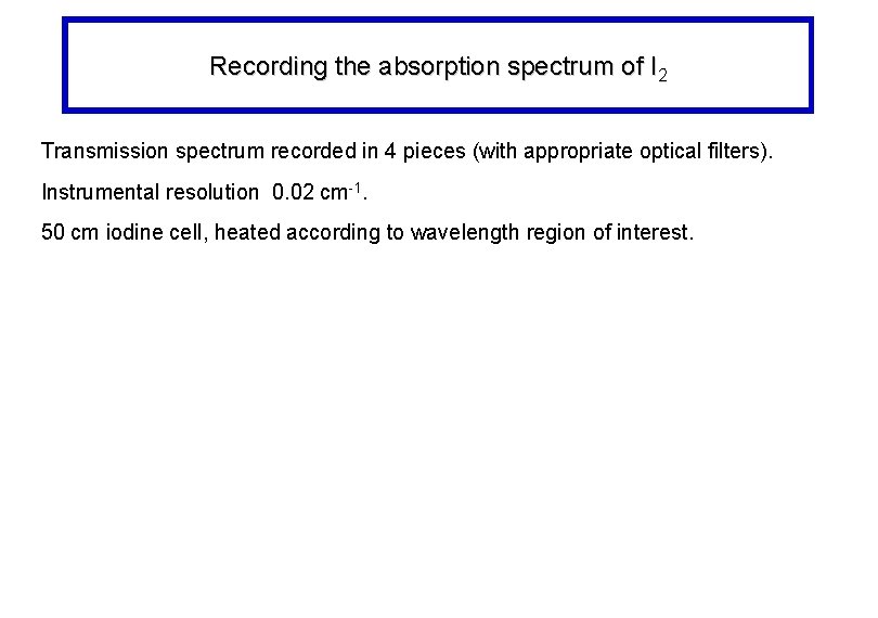 Recording the absorption spectrum of I 2 Transmission spectrum recorded in 4 pieces (with