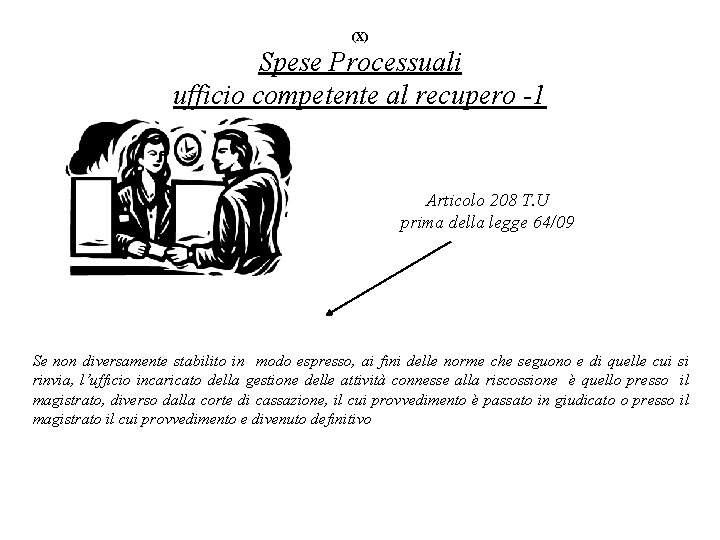 (X) Spese Processuali ufficio competente al recupero 1 Articolo 208 T. U prima della