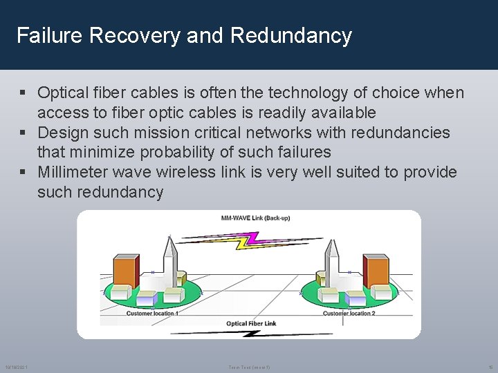 Failure Recovery and Redundancy § Optical fiber cables is often the technology of choice