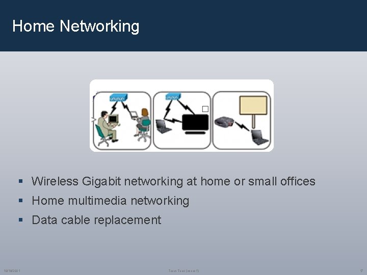 Home Networking § Wireless Gigabit networking at home or small offices § Home multimedia