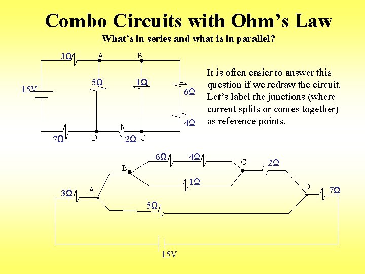Combo Circuits with Ohm’s Law What’s in series and what is in parallel? A