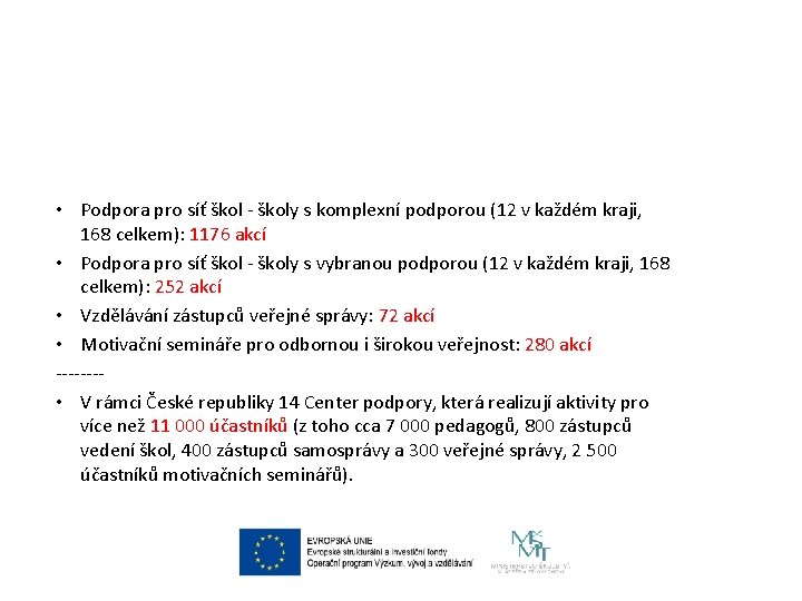  • Podpora pro síť škol - školy s komplexní podporou (12 v každém