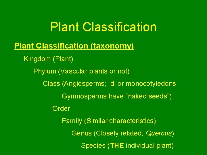 Plant Classification (taxonomy) Kingdom (Plant) Phylum (Vascular plants or not) Class (Angiosperms; di or