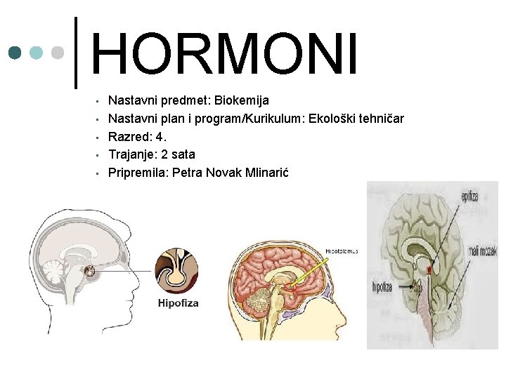 HORMONI • • • Nastavni predmet: Biokemija Nastavni plan i program/Kurikulum: Ekološki tehničar Razred: