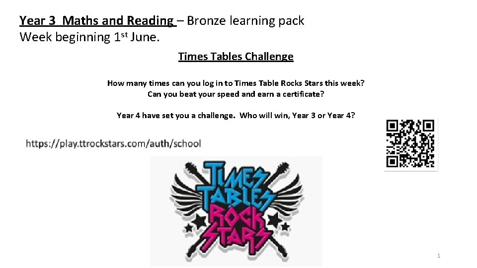 Year 3 Maths and Reading – Bronze learning pack Week beginning 1 st June.