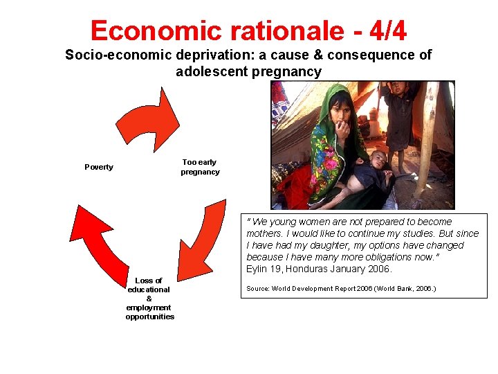 Economic rationale - 4/4 Socio-economic deprivation: a cause & consequence of adolescent pregnancy Too