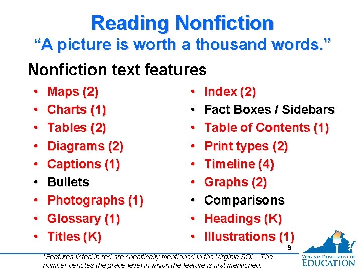 Reading Nonfiction “A picture is worth a thousand words. ” Nonfiction text features •