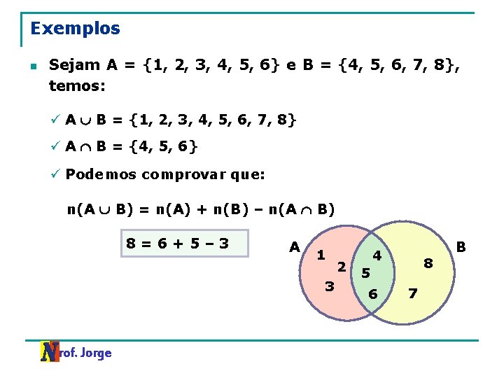 Exemplos n Sejam A = {1, 2, 3, 4, 5, 6} e B =