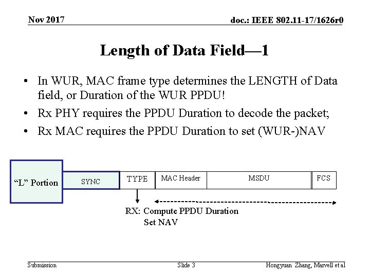 Nov 2017 doc. : IEEE 802. 11 -17/1626 r 0 Length of Data Field—