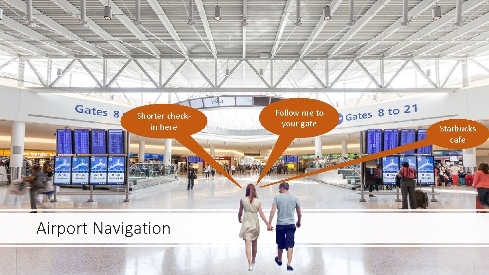 Shorter checkin here Airport Navigation Follow me to your gate Starbucks cafe 