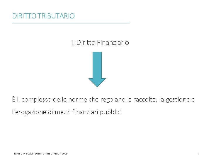 DIRITTO TRIBUTARIO ________________________________________________________________________ Il Diritto Finanziario È il complesso delle norme che regolano la