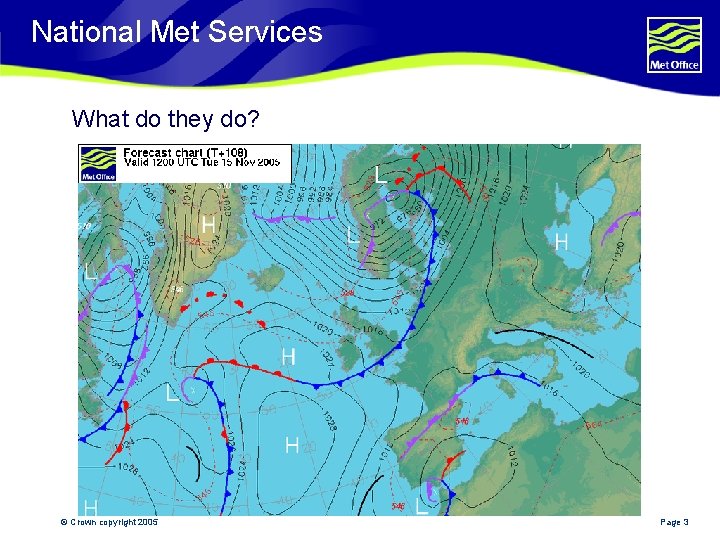 National Met Services What do they do? © Crown copyright 2005 Page 3 