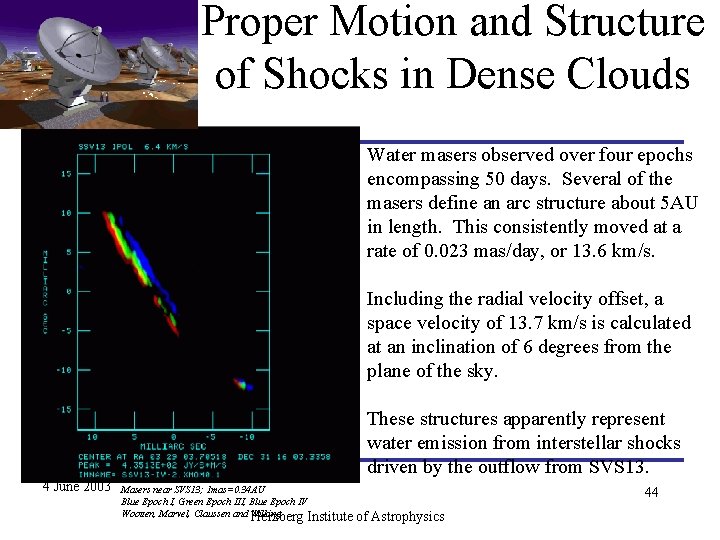 Proper Motion and Structure of Shocks in Dense Clouds Water masers observed over four Proper Motion and Structure of Shocks in Dense Clouds Water masers observed over four
