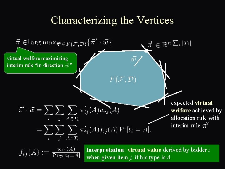 Characterizing the Vertices virtual welfare maximizing interim rule “in direction ” expected virtual welfare