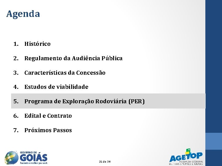 Agenda 1. Histórico 2. Regulamento da Audiência Pública 3. Características da Concessão 4. Estudos