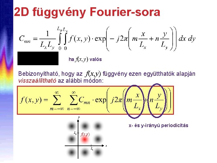 2 D függvény Fourier-sora ha f(x, y) valós Bebizonyítható, hogy az f(x, y) függvény