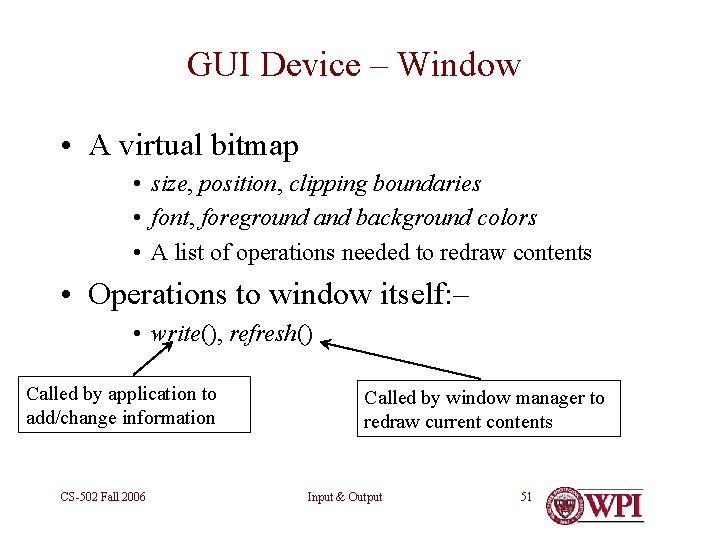 GUI Device – Window • A virtual bitmap • size, position, clipping boundaries •