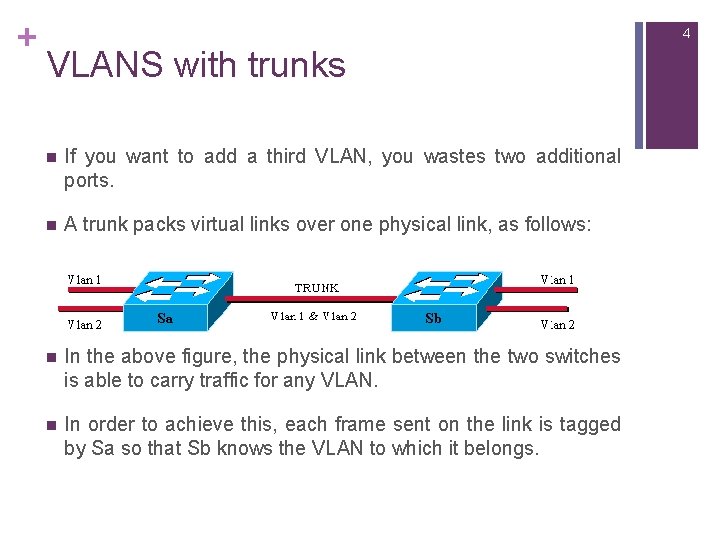 + 4 VLANS with trunks n If you want to add a third VLAN,