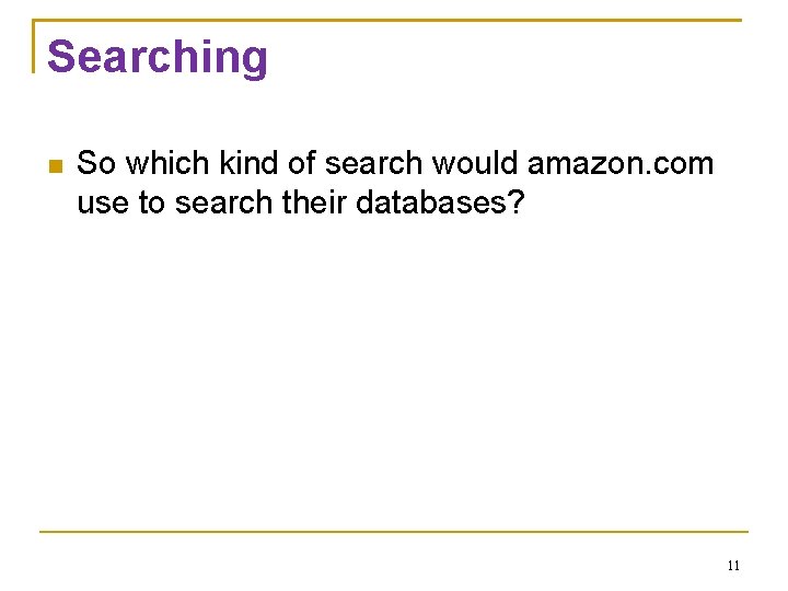 Searching So which kind of search would amazon. com use to search their databases?