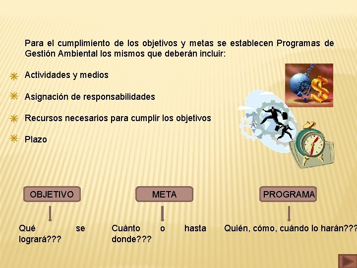 Para el cumplimiento de los objetivos y metas se establecen Programas de Gestión Ambiental