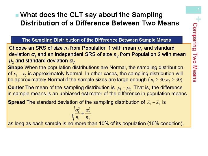 The Sampling Distribution of the Difference Between Sample Means Choose an SRS of size