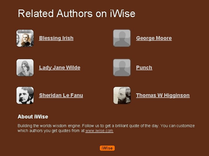 Related Authors on i. Wise Blessing Irish George Moore Lady Jane Wilde Punch Sheridan