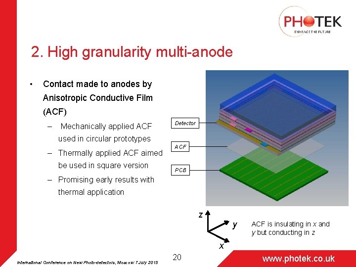 2. High granularity multi-anode • Contact made to anodes by Anisotropic Conductive Film (ACF)