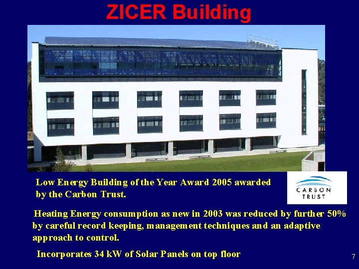 ZICER Building Low Energy Building of the Year Award 2005 awarded by the Carbon