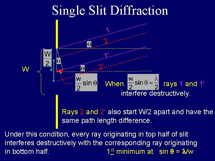 Single Slit Diffraction 1 2 W 1 2 When rays 1 and 1 interfere