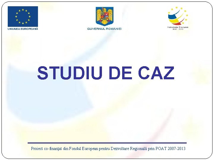 STUDIU DE CAZ Proiect co-finanţat din Fondul European pentru Dezvoltare Regională prin POAT 2007