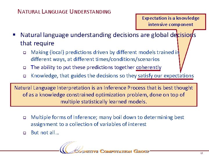 P a g e 1 5 NATURAL LANGUAGE UNDERSTANDING Expectation is a knowledge intensive