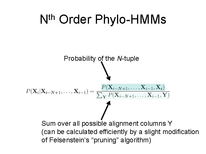 Nth Order Phylo-HMMs Probability of the N-tuple Sum over all possible alignment columns Y