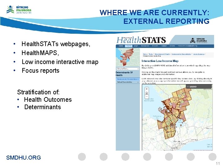WHERE WE ARE CURRENTLY: EXTERNAL REPORTING • • Health. STATs webpages, Health. MAPS, Low
