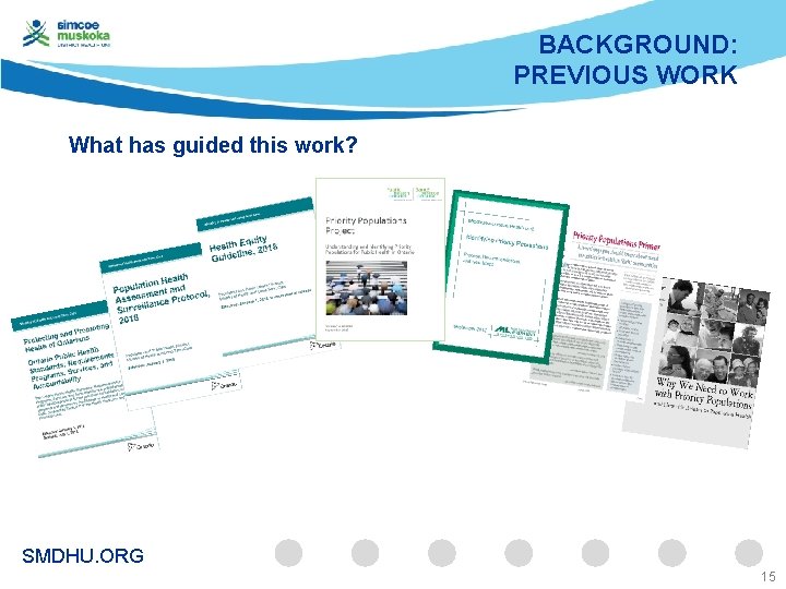 BACKGROUND: PREVIOUS WORK What has guided this work? SMDHU. ORG 15 