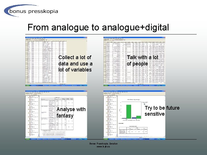 From analogue to analogue+digital Collect a lot of data and use a lot of