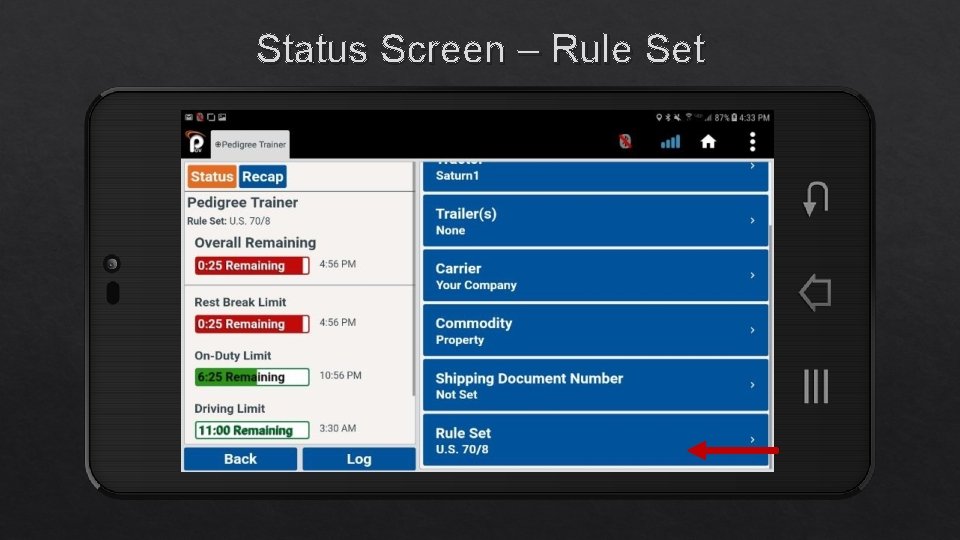 Status Screen – Rule Set 