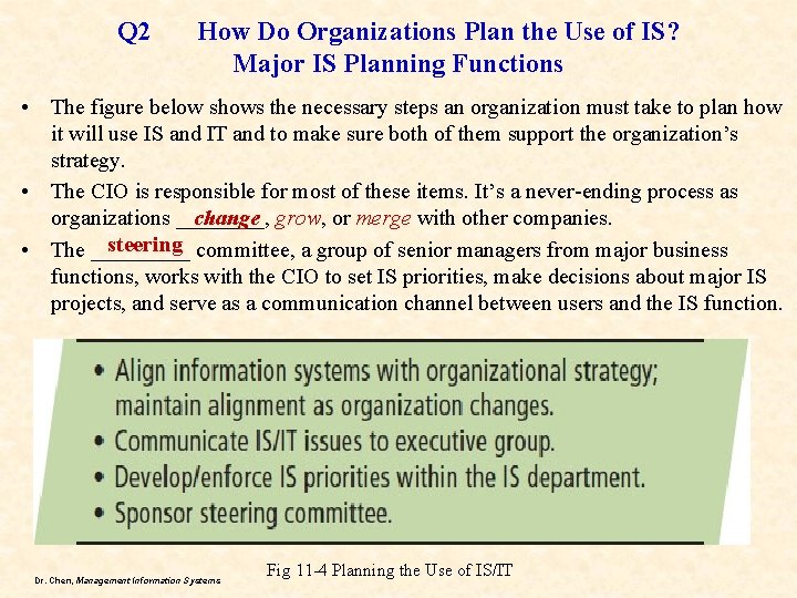 Q 2 How Do Organizations Plan the Use of IS? Major IS Planning Functions