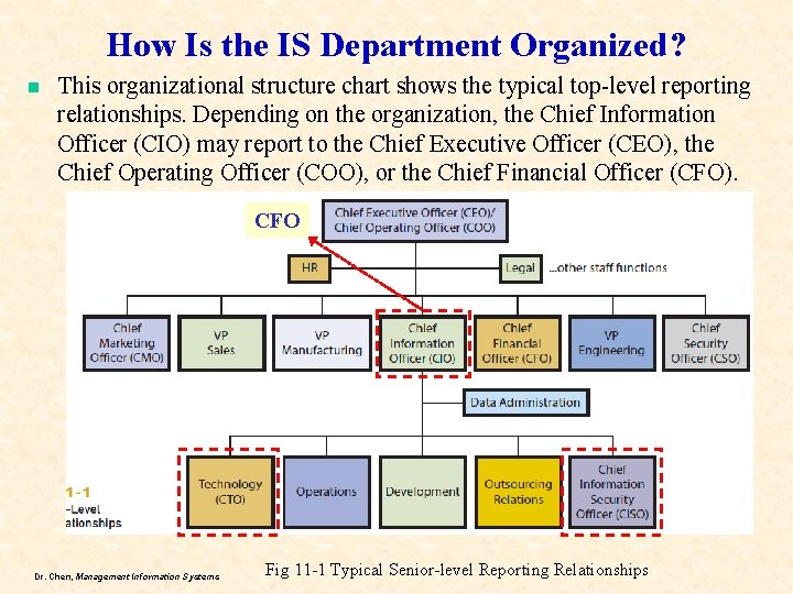 How Is the IS Department Organized? n This organizational structure chart shows the typical