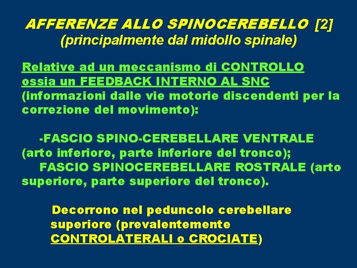 AFFERENZE ALLO SPINOCEREBELLO [2] (principalmente dal midollo spinale) Relative ad un meccanismo di CONTROLLO