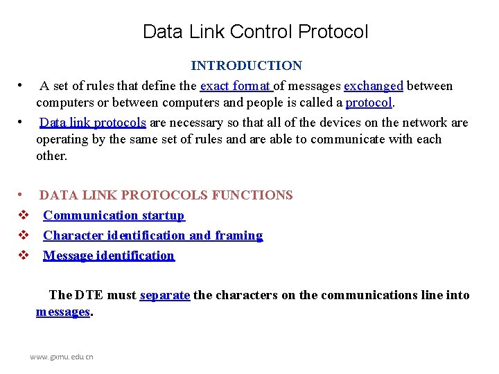 Data Link Control Protocol INTRODUCTION • A set of rules that define the exact