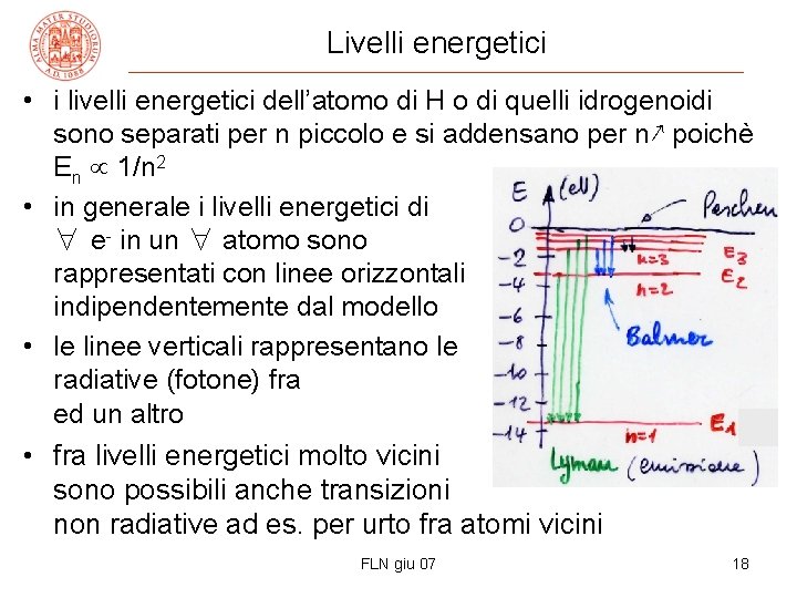 Livelli energetici • i livelli energetici dell’atomo di H o di quelli idrogenoidi sono