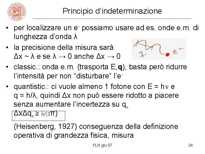 Principio d’indeterminazione • per localizzare un e- possiamo usare ad es. onde e. m.