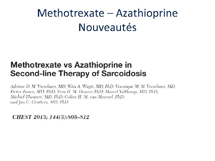 Methotrexate – Azathioprine Nouveautés 